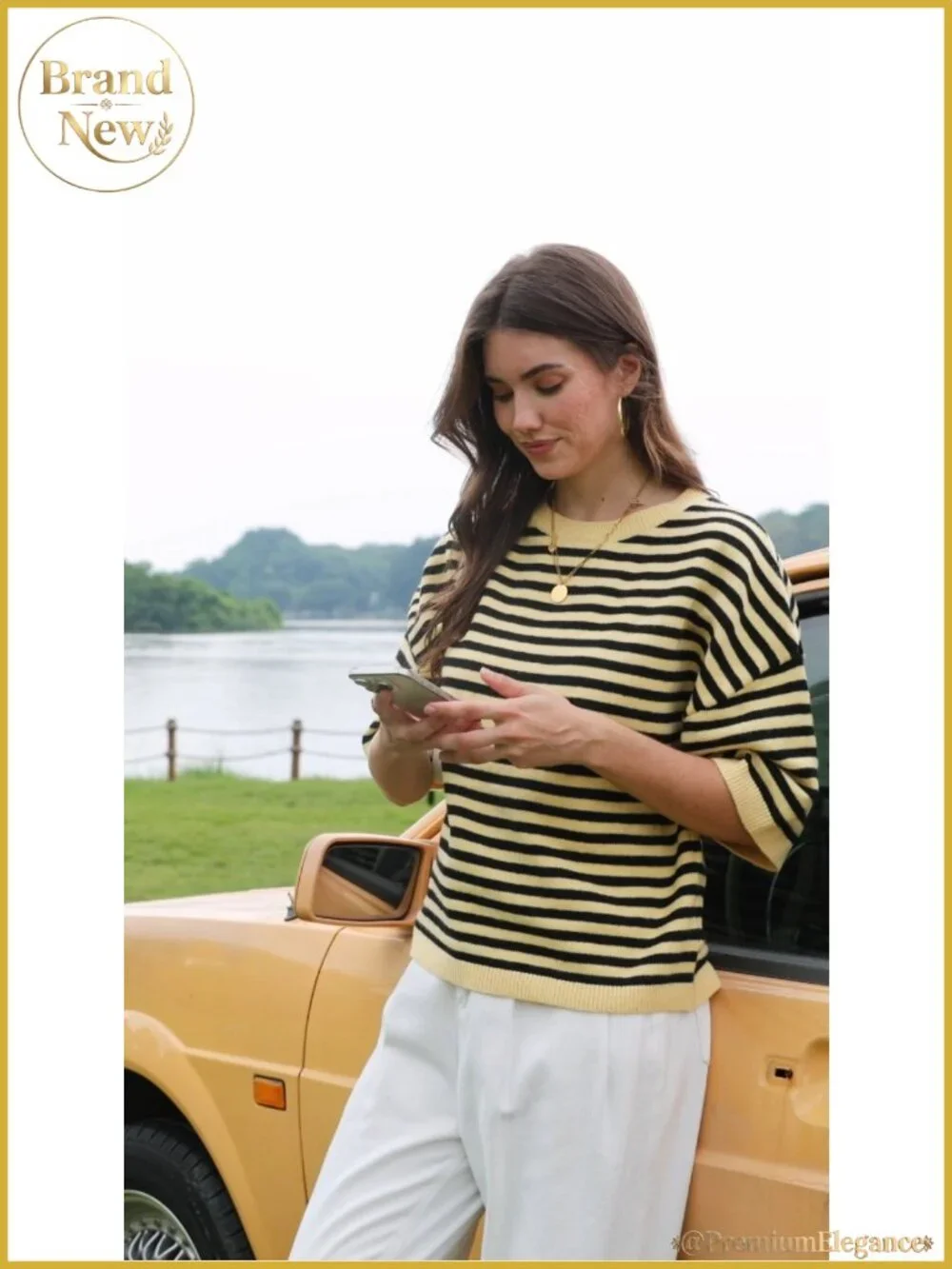 Oversized Striped Knit Pullover Sweater Women Short Sleeve Crew Neck Loose Fit